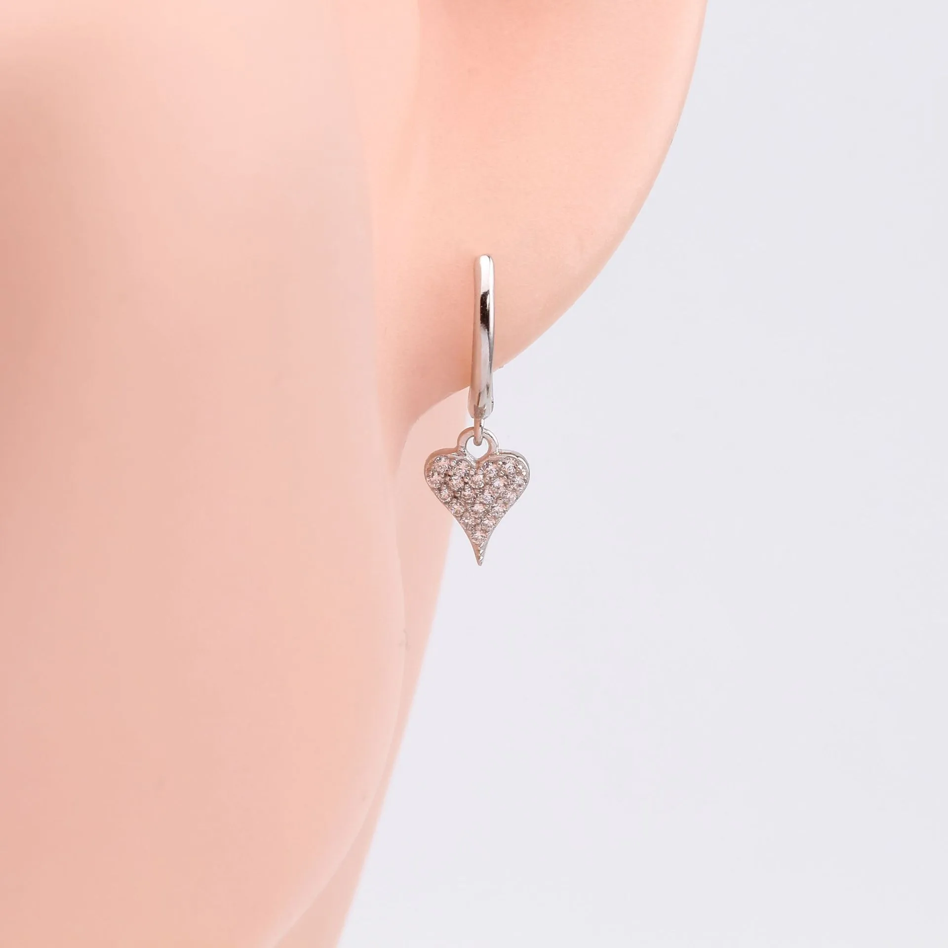 1 Pair 925 Sterling Silver Zircon Heart Shape Drop Earrings display picture 6