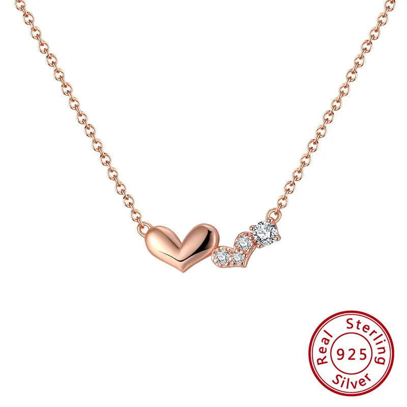 925 Sterling Silver Plated Cable Chain Polishing Plating Chain Love Heart Shape Pendant Necklace display picture 1