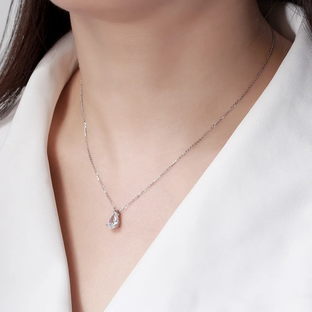 925 Sterling Silver Plated Zircon Polishing Plating Inlay Water Droplets Pendant Necklace display picture 5