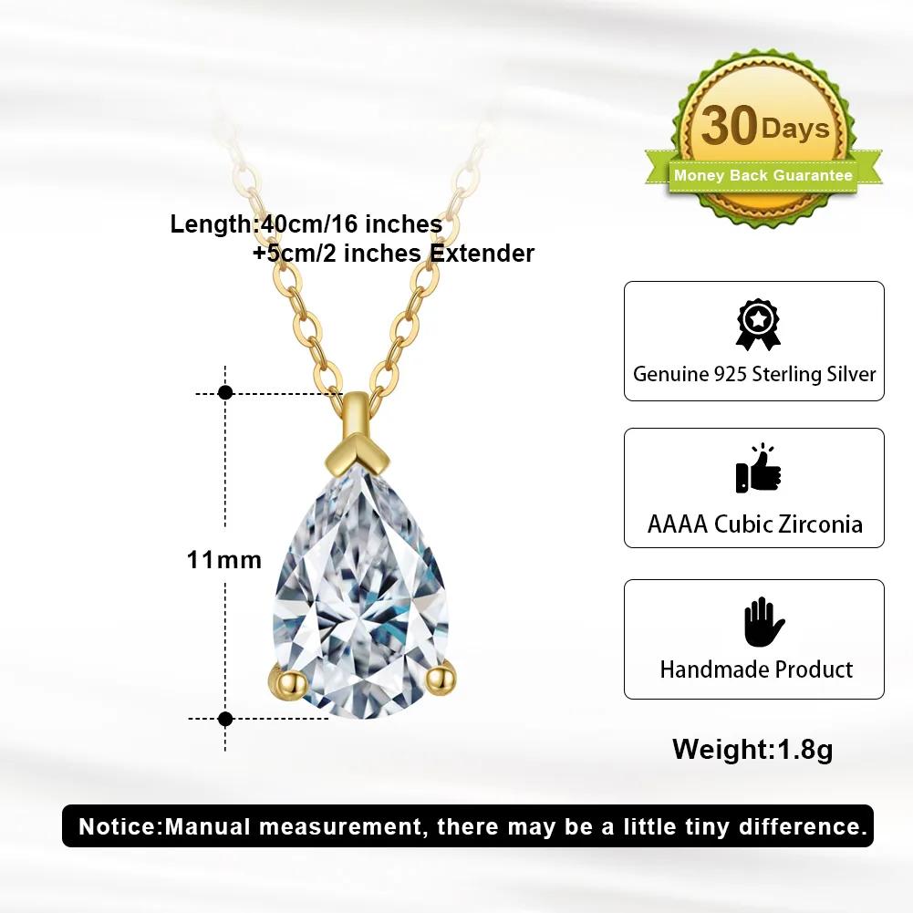 925 Sterling Silver Plated Zircon Polishing Plating Inlay Water Droplets Pendant Necklace display picture 6