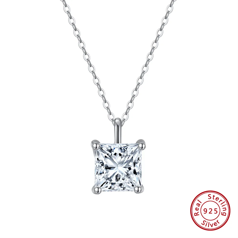 925 Sterling Silver Plated Zircon Polishing Plating Inlay Square Pendant Necklace display picture 4