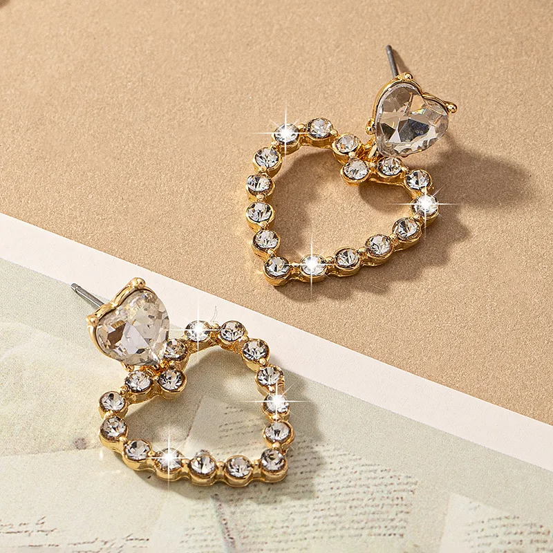 1 Pair Romantic Sweet Heart Shape Plating Inlay Alloy Glass 14k Gold Plated Drop Earrings display picture 3
