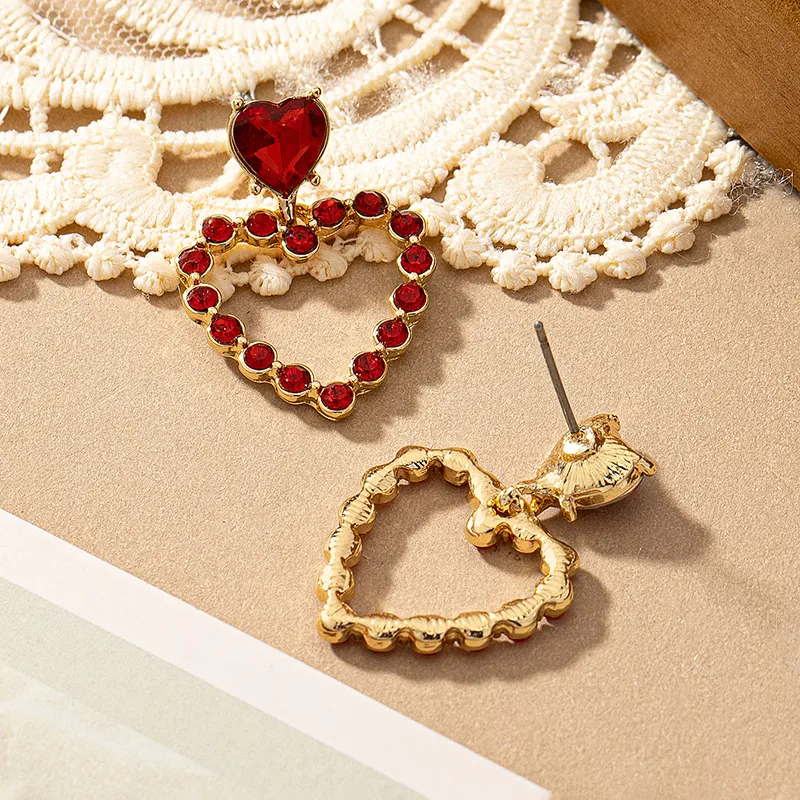 1 Pair Romantic Sweet Heart Shape Plating Inlay Alloy Glass 14k Gold Plated Drop Earrings display picture 4