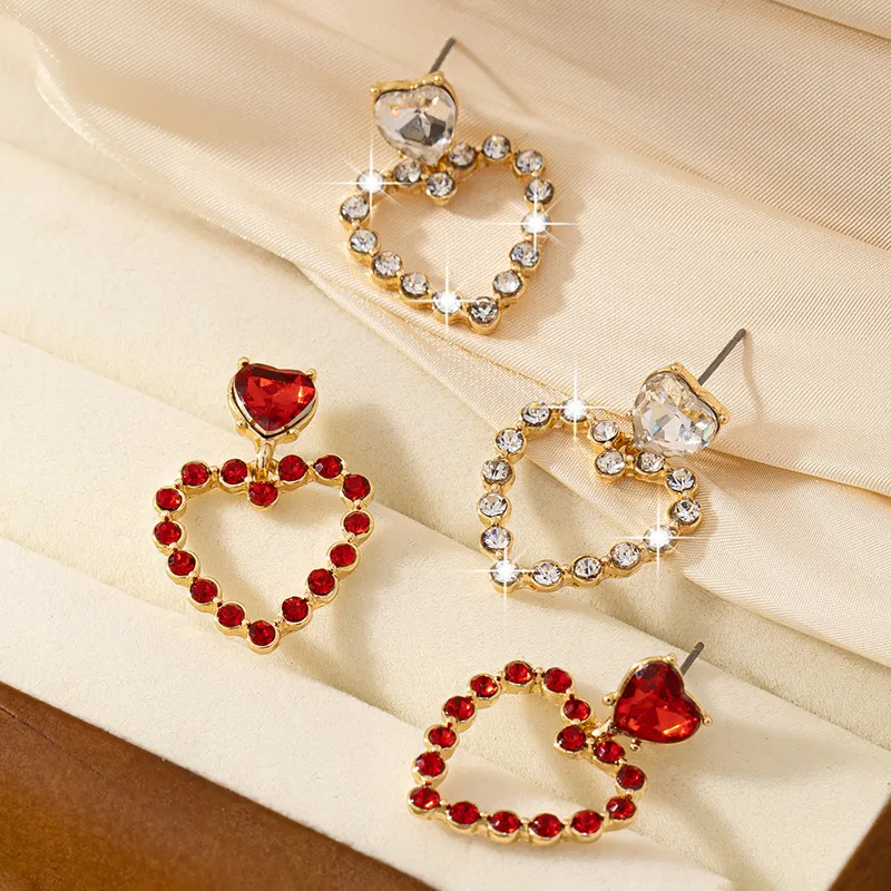1 Pair Romantic Sweet Heart Shape Plating Inlay Alloy Glass 14k Gold Plated Drop Earrings display picture 5