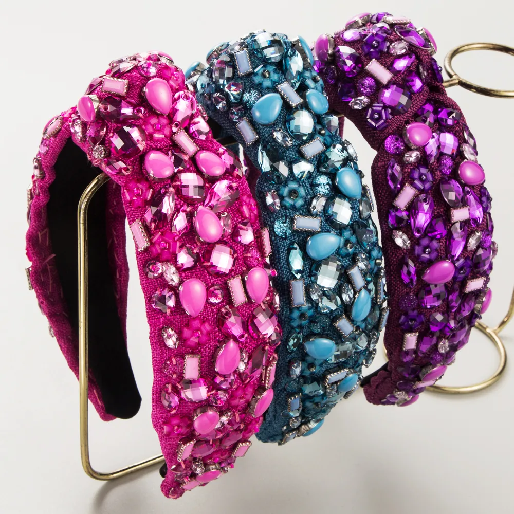 Women's Elegant Glam Geometric Alloy Cloth Inlay Resin Glass Hair Band display picture 2