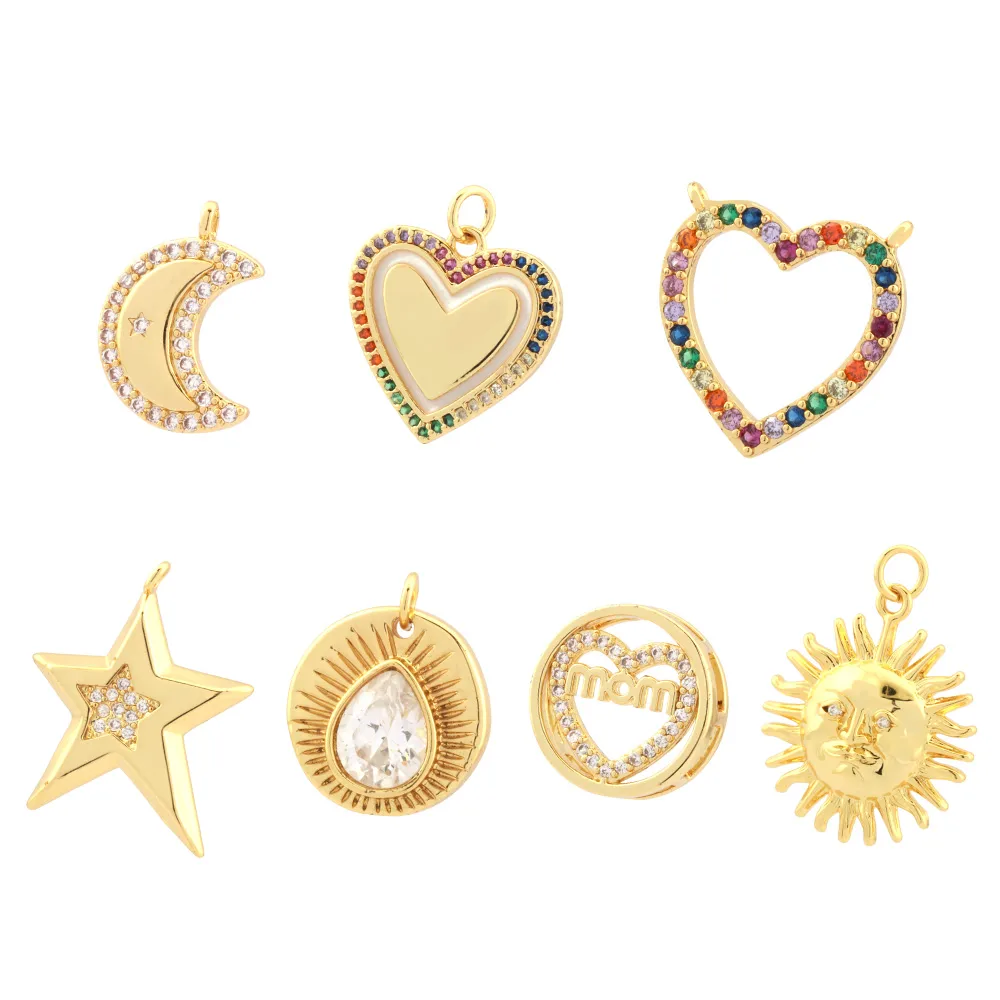 1 Piece Ig Style Pentagram Sun Heart Shape Copper Inlay Pendant Jewelry Accessories display picture 11