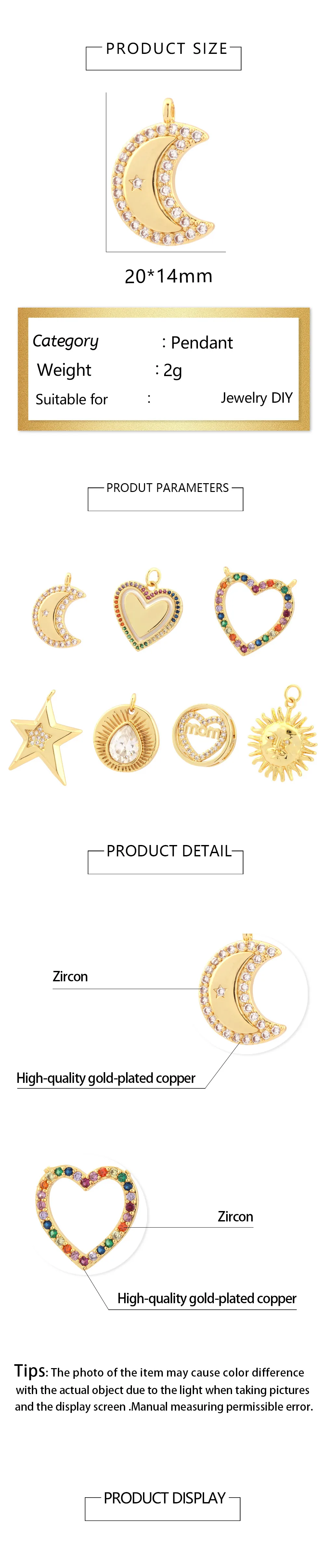 1 Piece Ig Style Pentagram Sun Heart Shape Copper Inlay Pendant Jewelry Accessories display picture 1