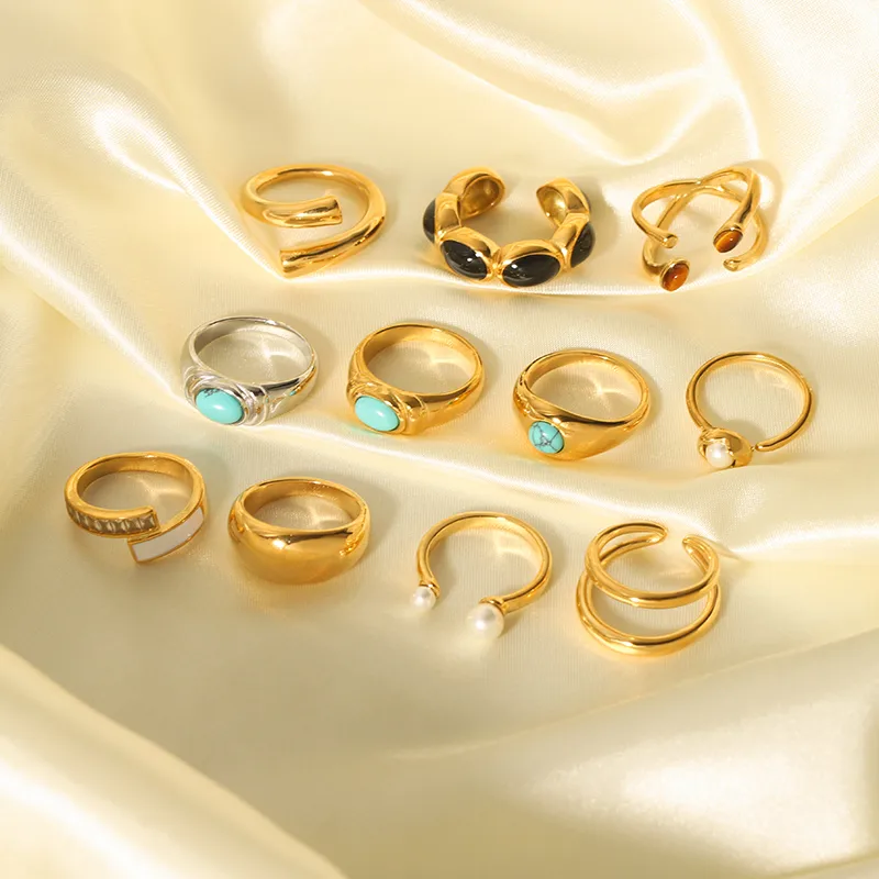 Wholesale Jewelry IG Style Retro Geometric 304 Stainless Steel Natural Stone Rhinestones Zircon 18K Gold Plated Polishing Plating Inlay Rings display picture 2