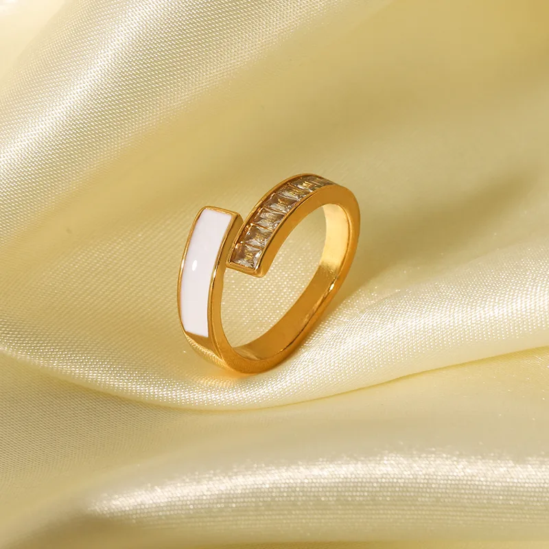 Wholesale Jewelry IG Style Retro Geometric 304 Stainless Steel Natural Stone Rhinestones Zircon 18K Gold Plated Polishing Plating Inlay Rings display picture 9