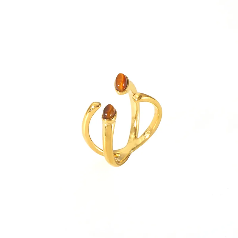 Wholesale Jewelry IG Style Retro Geometric 304 Stainless Steel Natural Stone Rhinestones Zircon 18K Gold Plated Polishing Plating Inlay Rings display picture 21