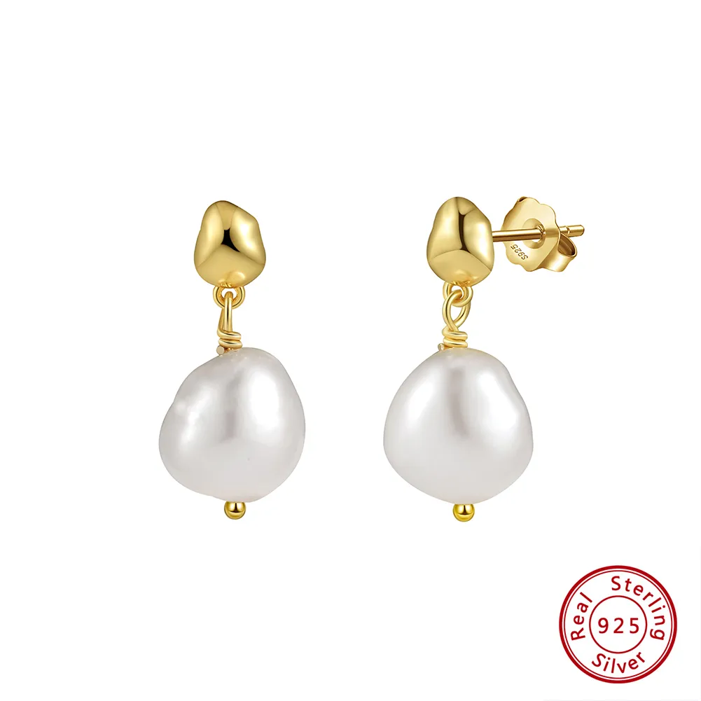 1 Pair Vintage Style Baroque Style Geometric Color Block Irregular Polishing Plating Baroque Pearls Freshwater Pearl 14k Gold Plated Silver Plated Drop Earrings display picture 4