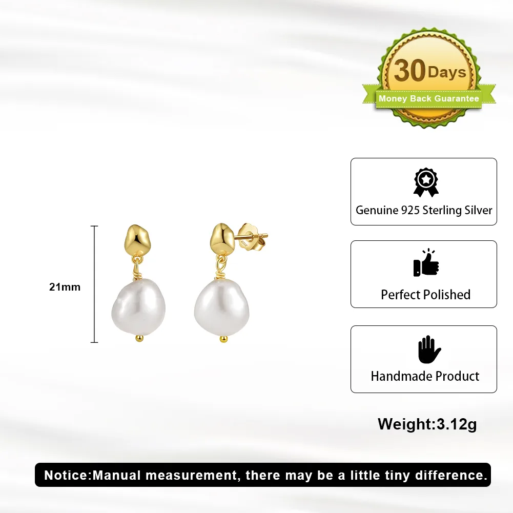 1 Pair Vintage Style Baroque Style Geometric Color Block Irregular Polishing Plating Baroque Pearls Freshwater Pearl 14k Gold Plated Silver Plated Drop Earrings display picture 5