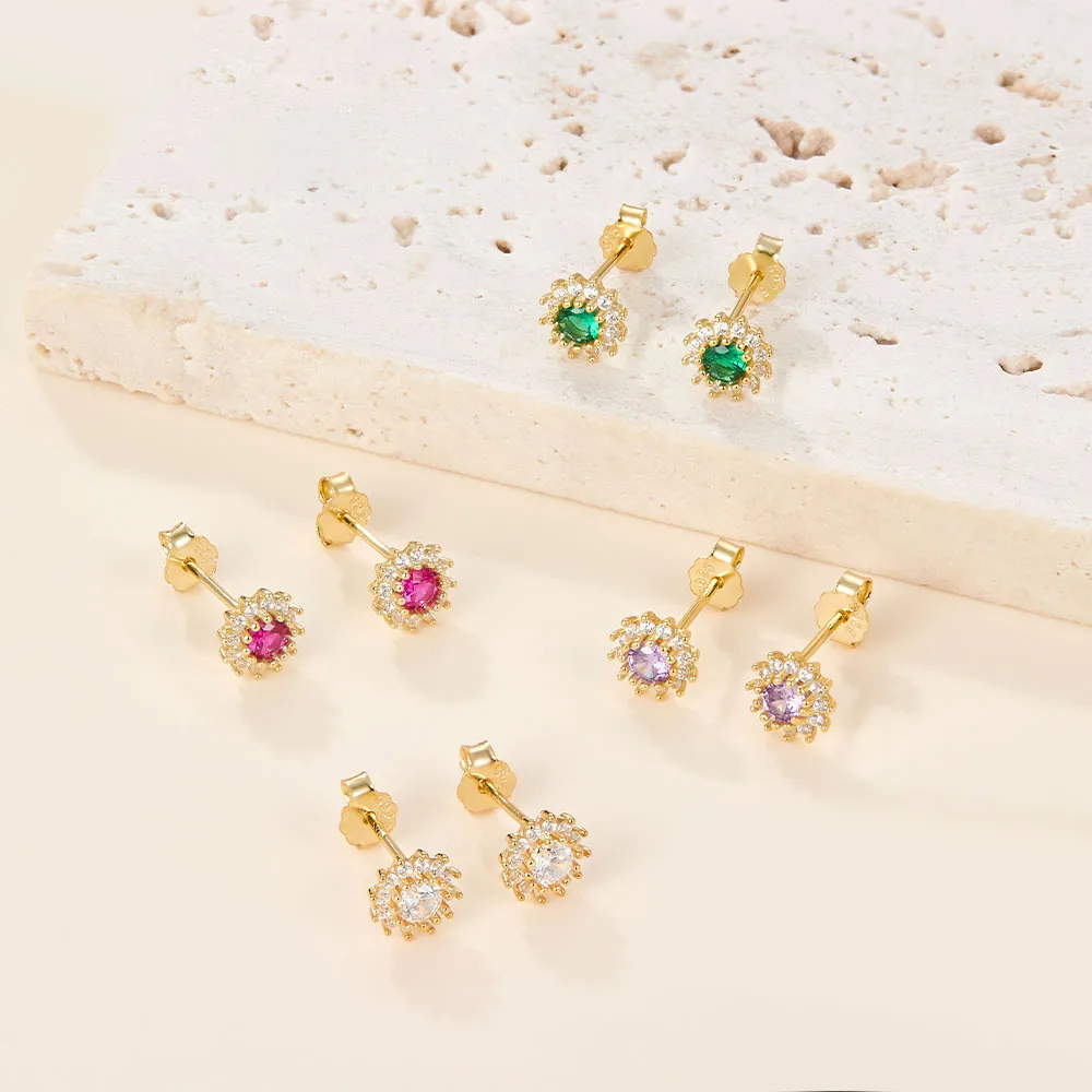 1 Pair Simple Style Sunflower Plating Inlay Sterling Silver Zircon 18k Gold Plated Ear Studs display picture 2