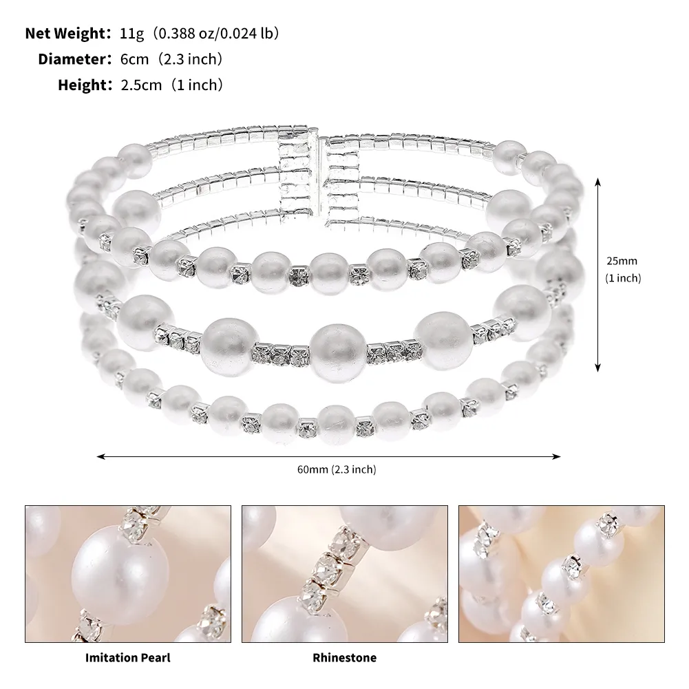 Elegant Shiny Geometric Artificial Pearls Rhinestones Metal Wholesale Bangle display picture 6