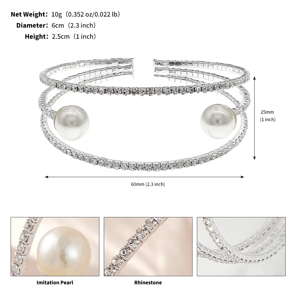 Elegant Shiny Geometric Artificial Pearls Rhinestones Metal Wholesale Bangle display picture 15