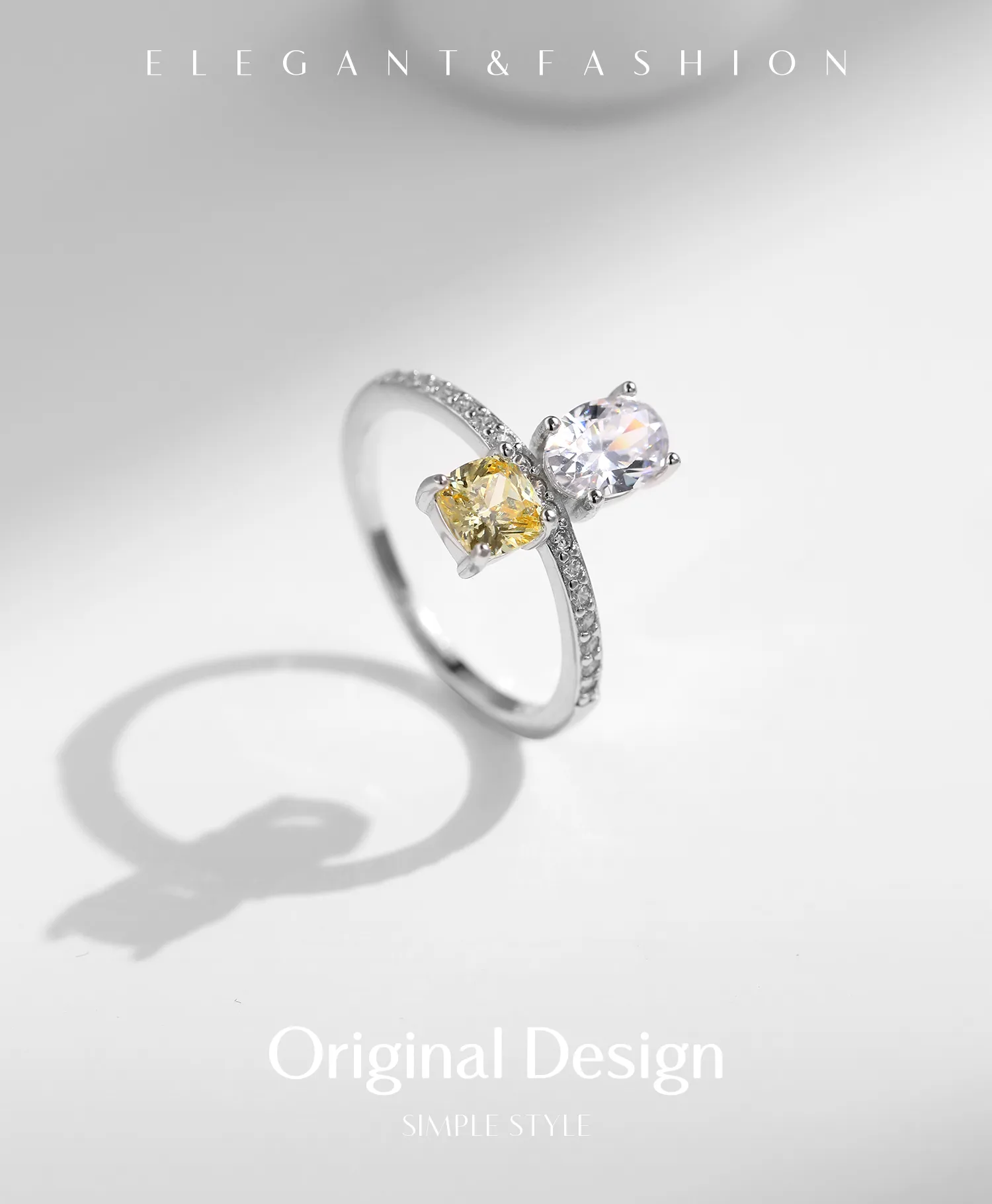 925 Sterling Silver Zircon Round Square Rings display picture 1