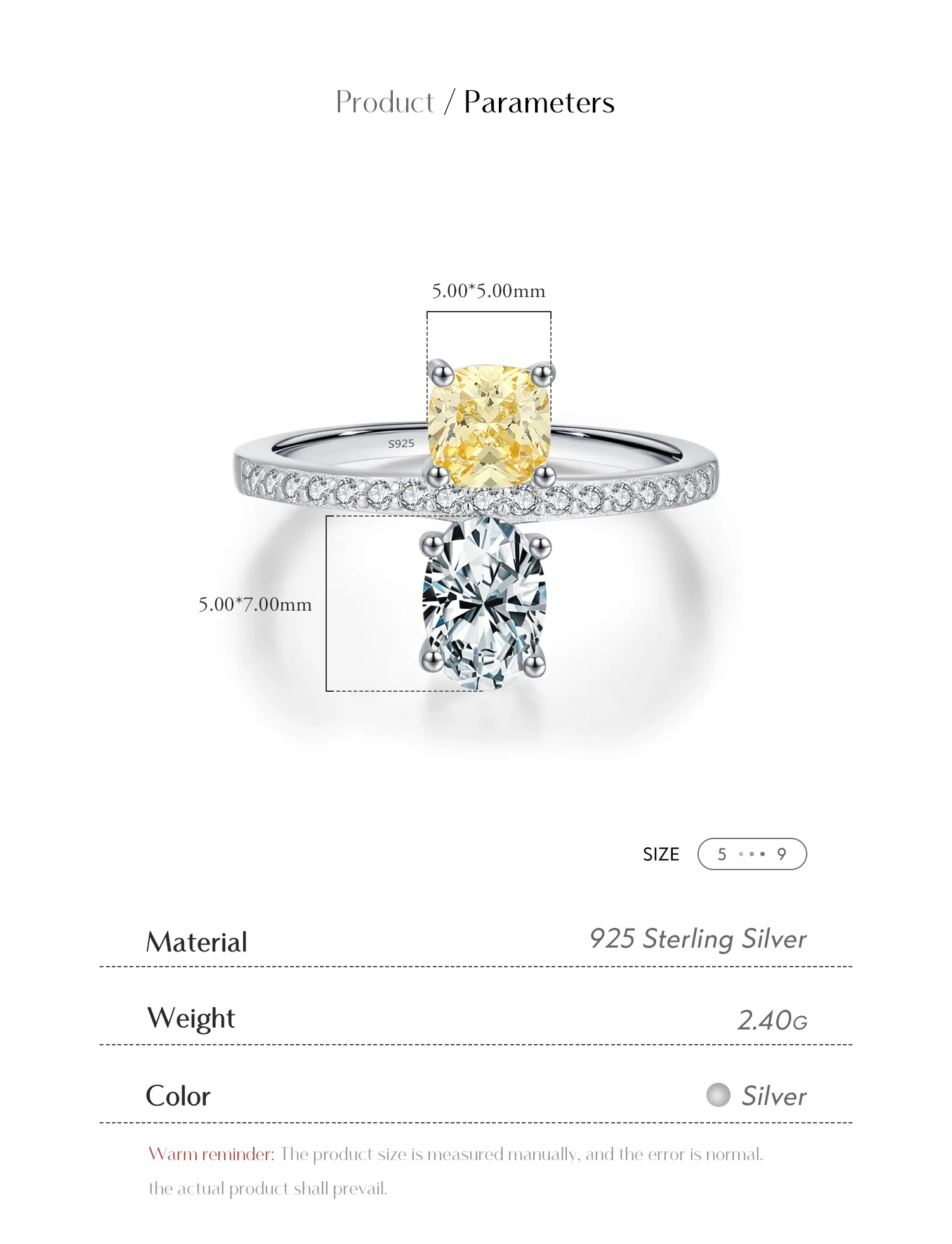 925 Sterling Silver Zircon Round Square Rings display picture 4