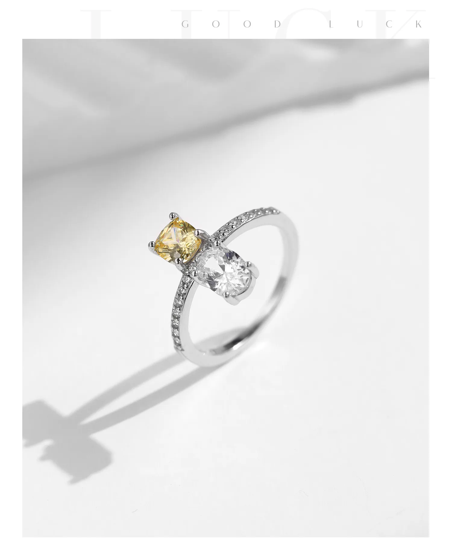 925 Sterling Silver Zircon Round Square Rings display picture 7