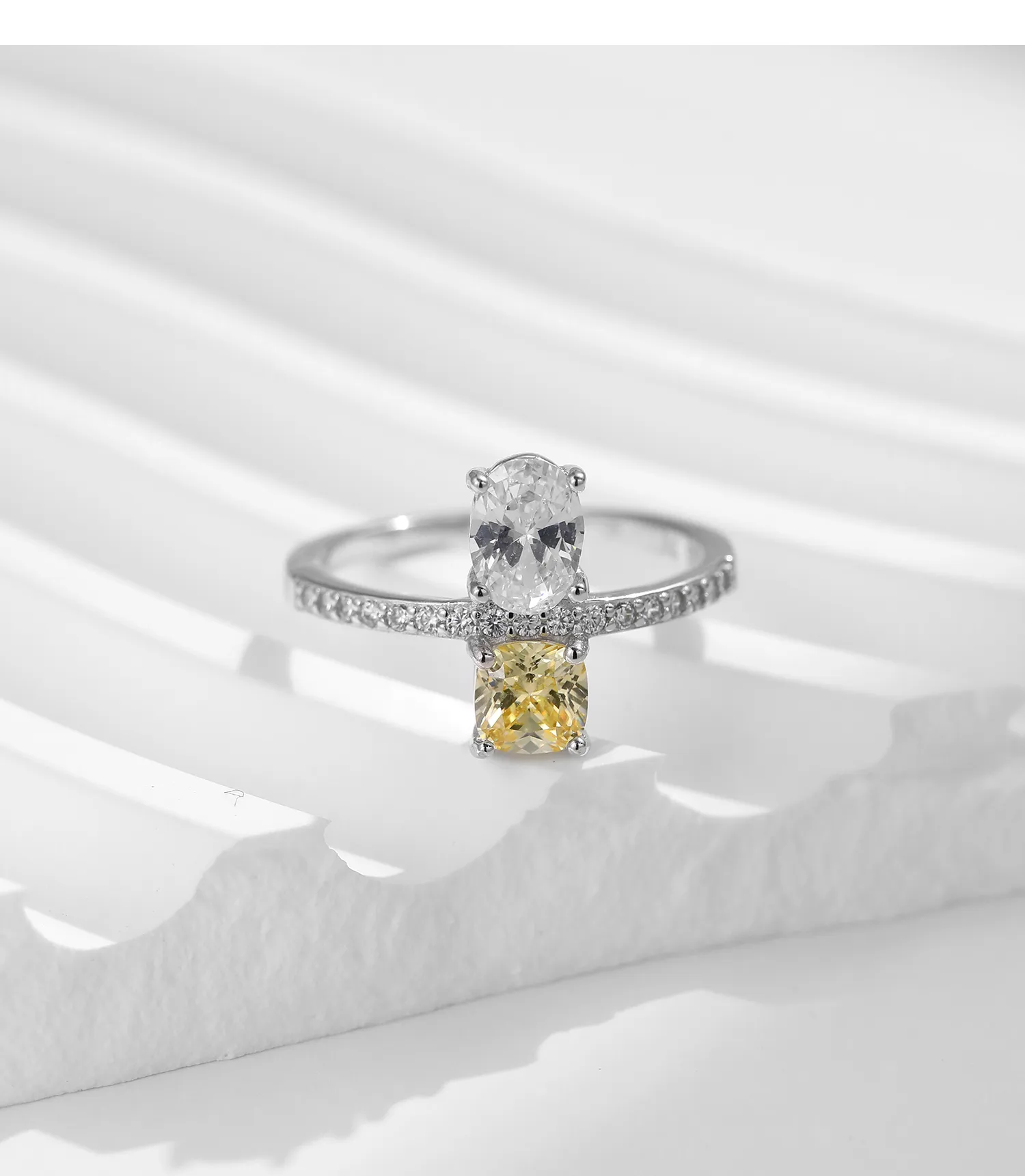 925 Sterling Silver Zircon Round Square Rings display picture 8