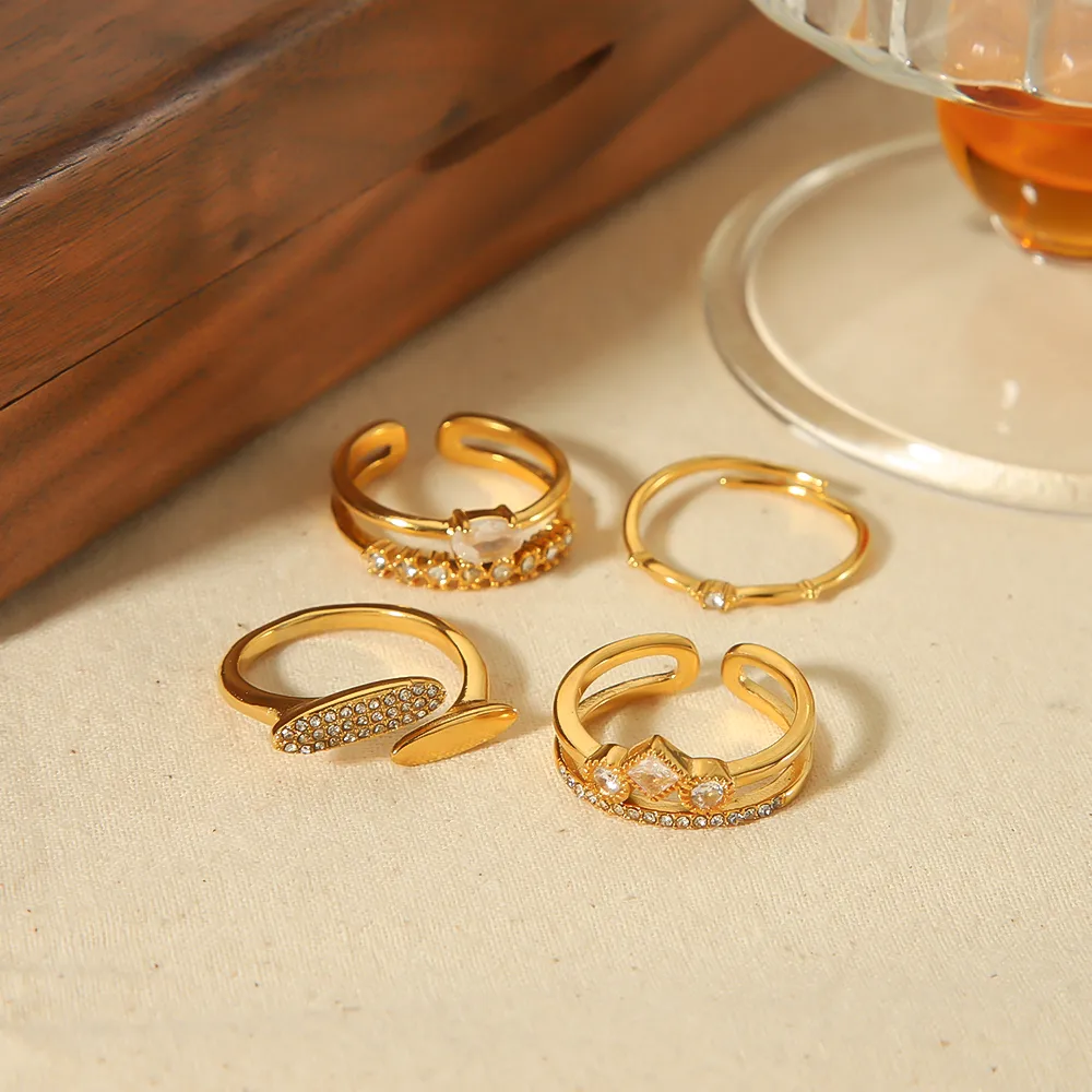 304 Stainless Steel 18K Gold Plated Streetwear Polishing Plating Inlay Circle Zircon Open Rings display picture 3