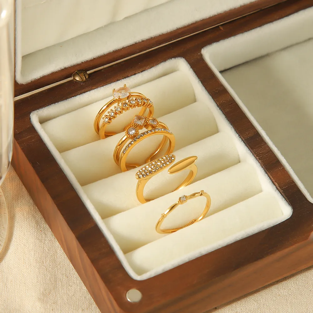304 Stainless Steel 18K Gold Plated Streetwear Polishing Plating Inlay Circle Zircon Open Rings display picture 4