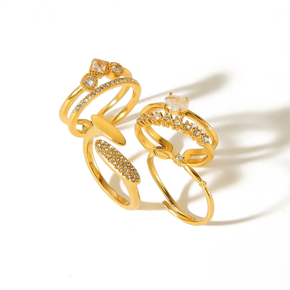 304 Stainless Steel 18K Gold Plated Streetwear Polishing Plating Inlay Circle Zircon Open Rings display picture 5