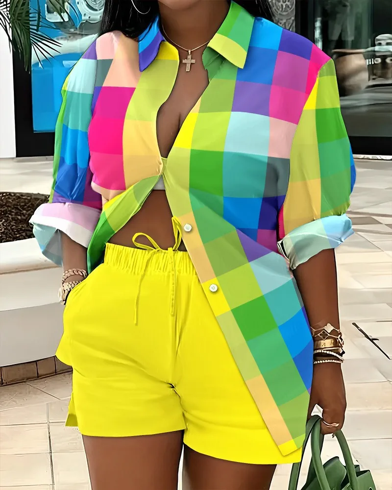 Elegant Commuter Long Sleeve Printed Shorts Two-Piece Set Women's Fashion Casual Set Polyester Fabric Other Features display picture 24