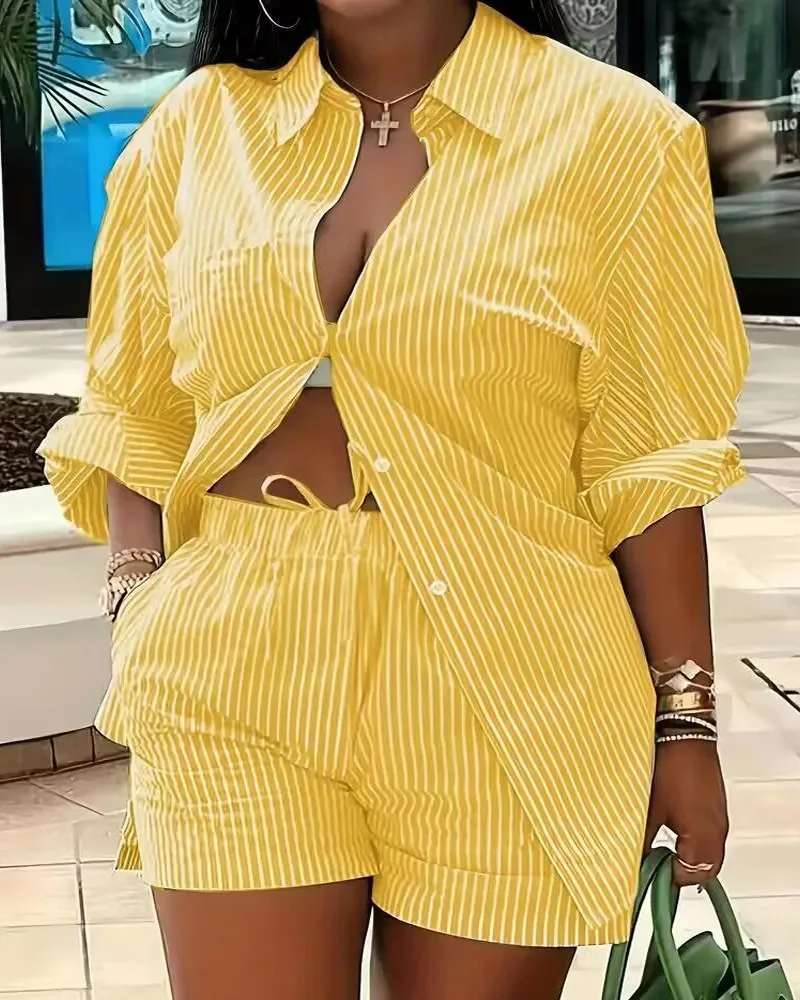 Elegant Commuter Long Sleeve Printed Shorts Two-Piece Set Women's Fashion Casual Set Polyester Fabric Other Features display picture 9