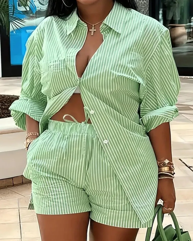Elegant Commuter Long Sleeve Printed Shorts Two-Piece Set Women's Fashion Casual Set Polyester Fabric Other Features display picture 12