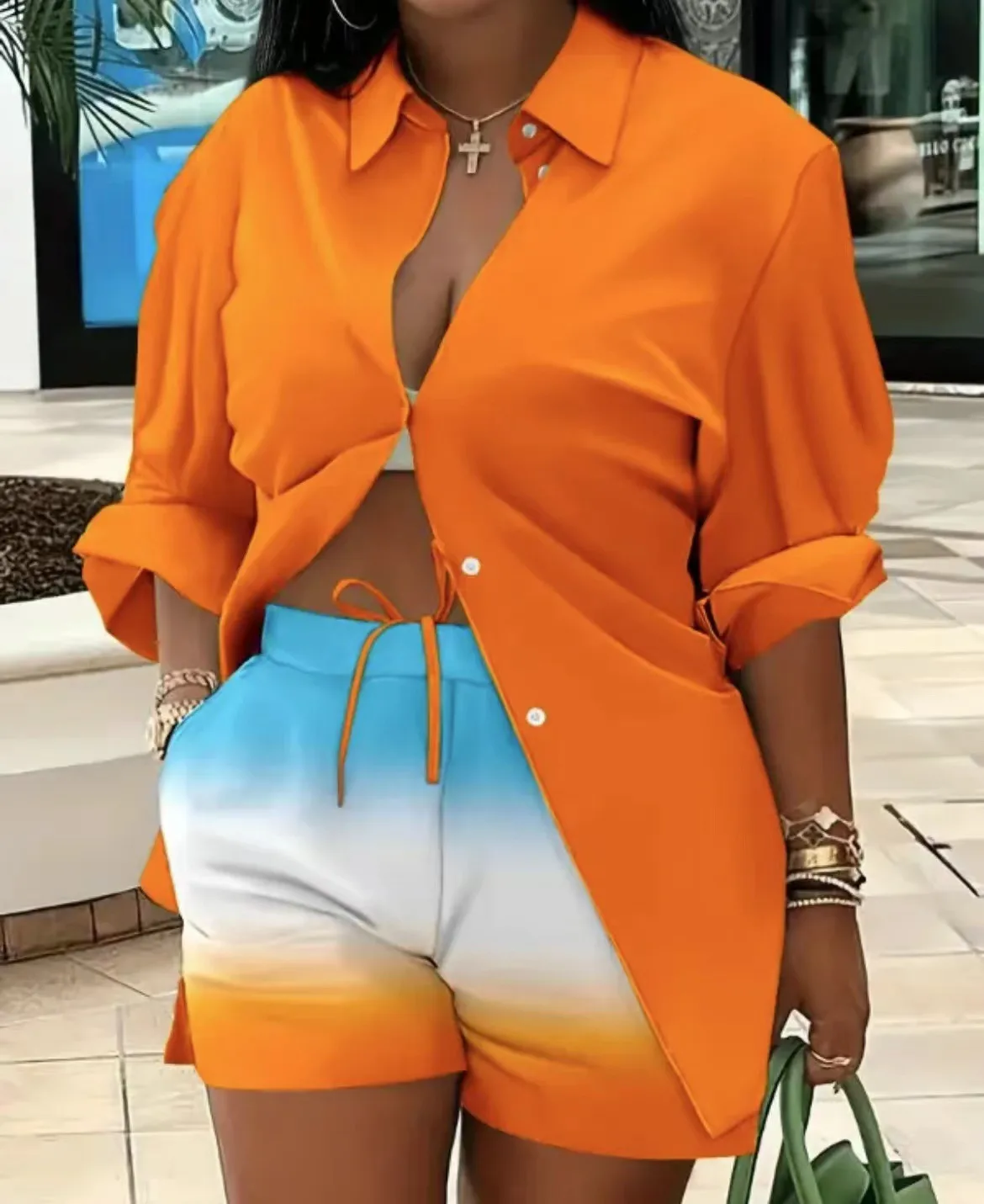 Elegant Commuter Long Sleeve Printed Shorts Two-Piece Set Women's Fashion Casual Set Polyester Fabric Other Features display picture 34