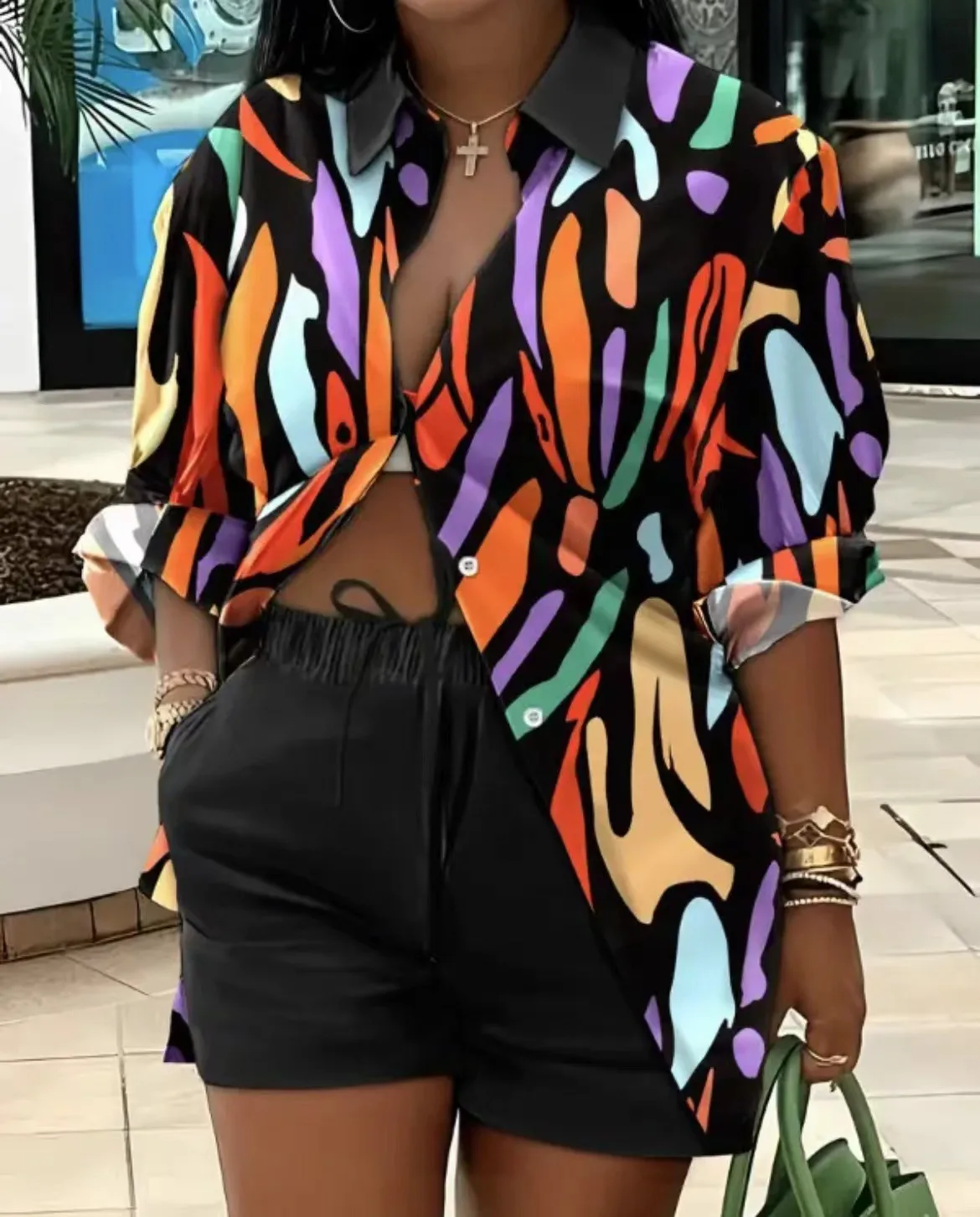 Elegant Commuter Long Sleeve Printed Shorts Two-Piece Set Women's Fashion Casual Set Polyester Fabric Other Features display picture 32