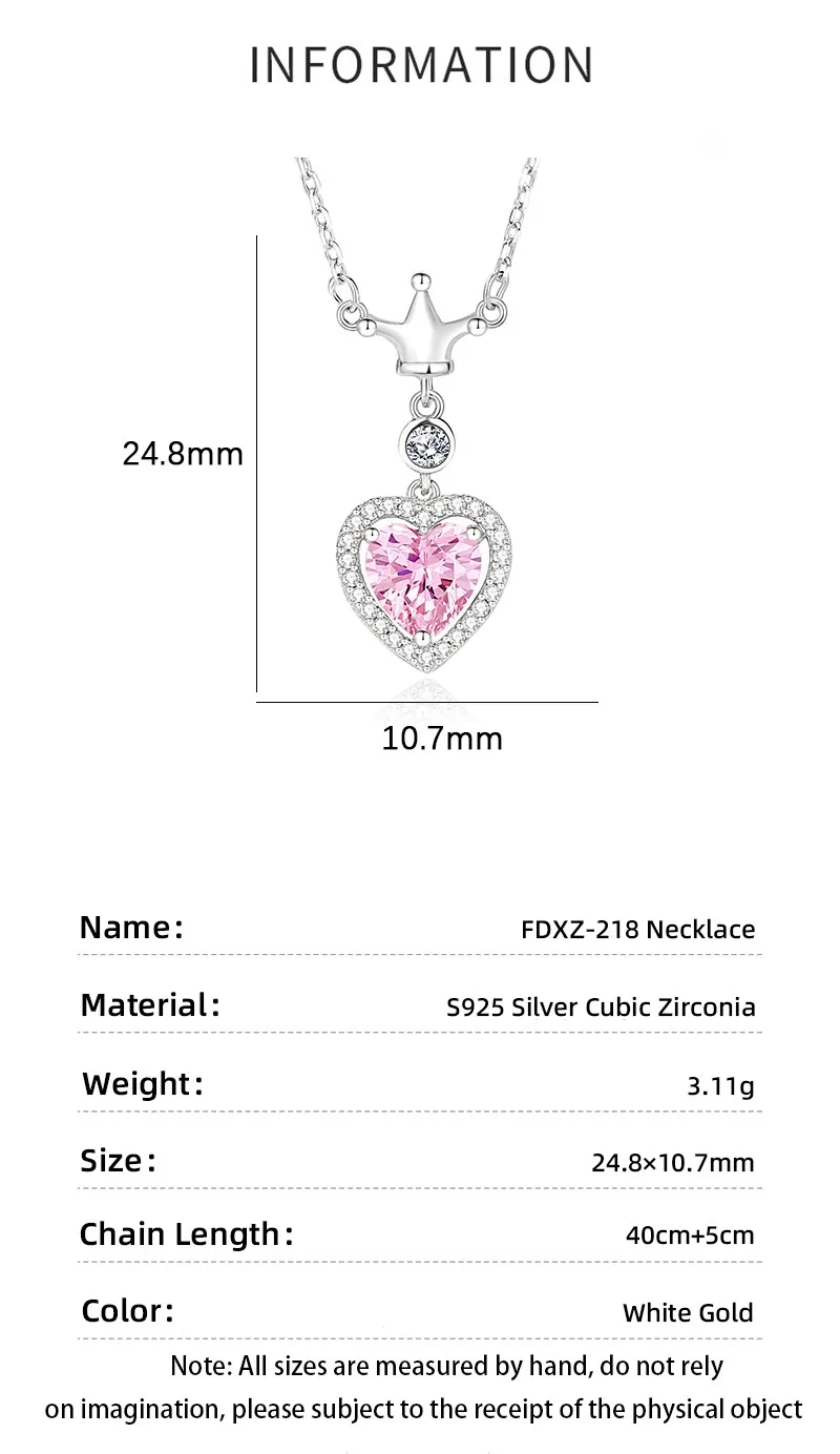 925 Sterling Silver Zircon Cable Chain Polishing Plating Inlay Heart Shape Crown Pendant Necklace display picture 5