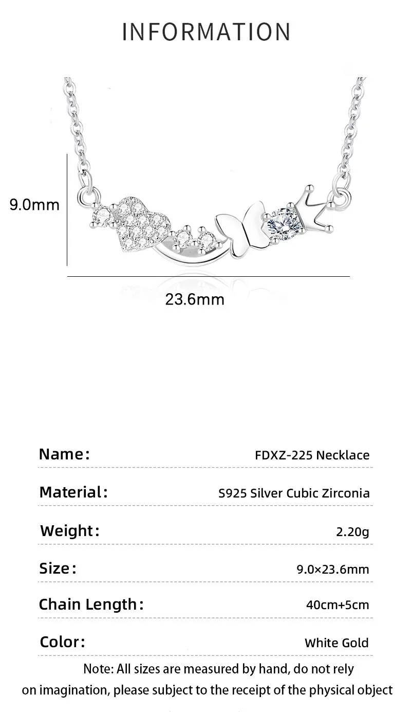 925 Sterling Silver Zircon Cable Chain Polishing Plating Inlay Heart Shape Crown Butterfly Necklace display picture 4