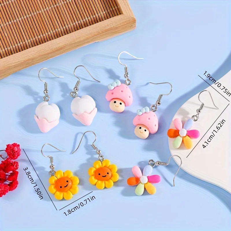 1 Pair Casual Flower Mushroom Resin Drop Earrings display picture 5