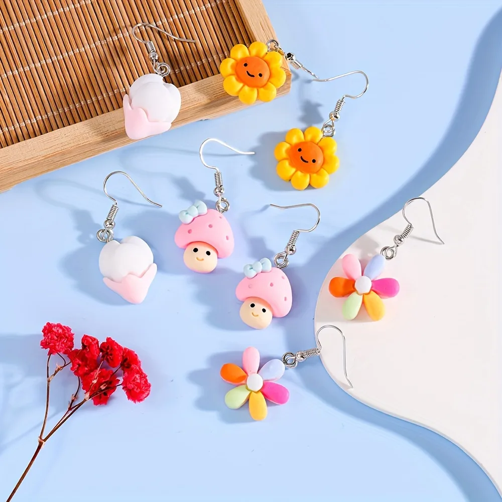 1 Pair Casual Flower Mushroom Resin Drop Earrings display picture 2