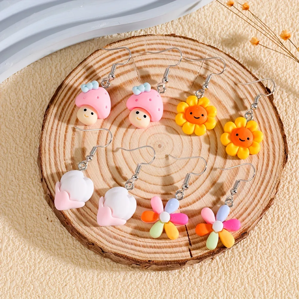 1 Pair Casual Flower Mushroom Resin Drop Earrings display picture 1