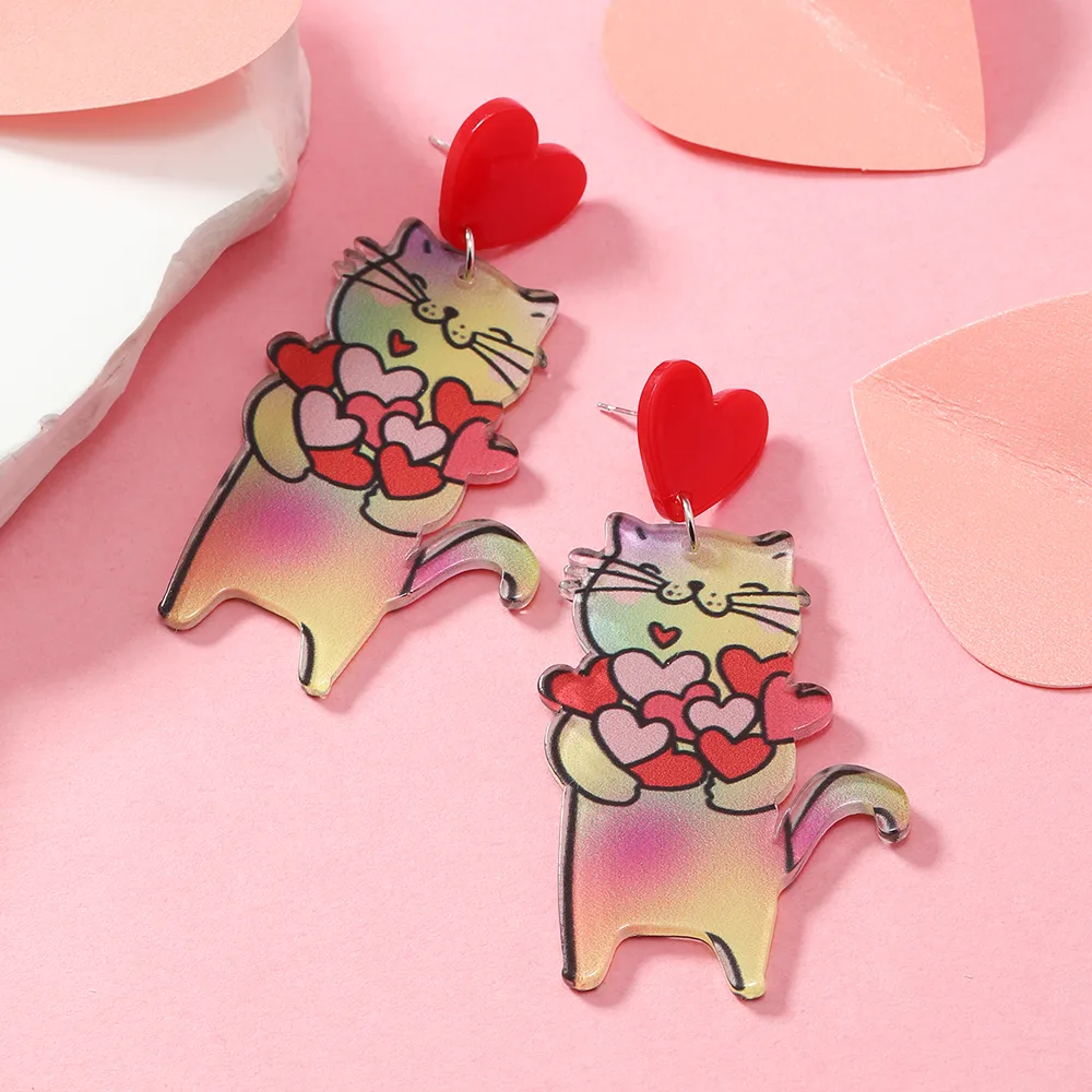 1 Pair Cute Dog Heart Shape Cat Arylic Silver Plated display picture 12