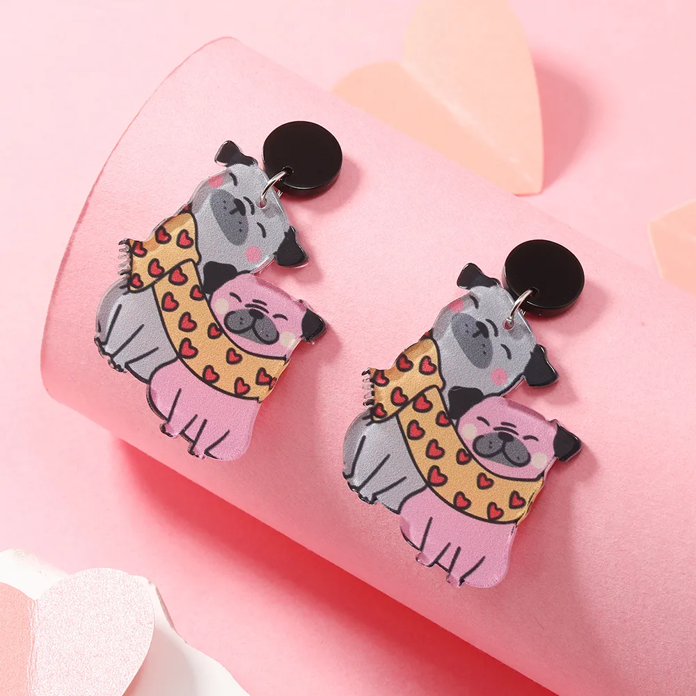 1 Pair Cute Dog Heart Shape Cat Arylic Silver Plated display picture 16