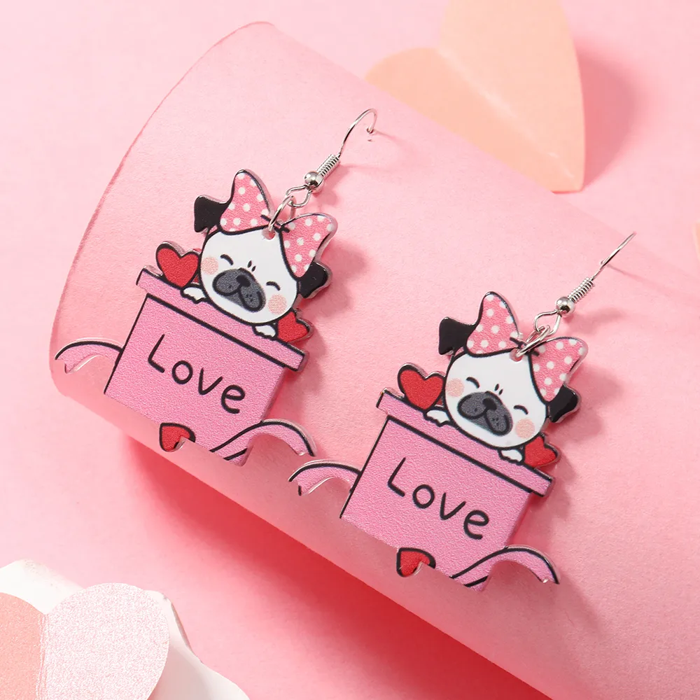 1 Pair Cute Dog Heart Shape Cat Arylic Silver Plated display picture 1
