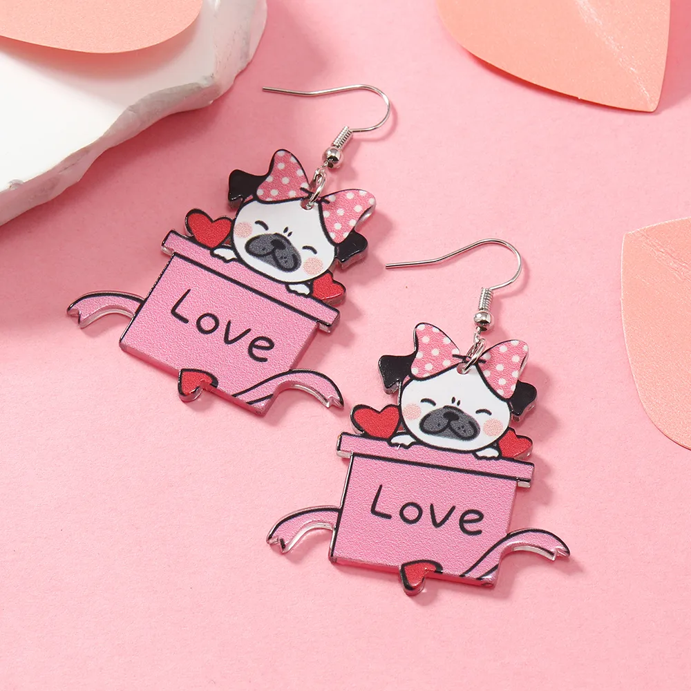 1 Pair Cute Dog Heart Shape Cat Arylic Silver Plated display picture 2