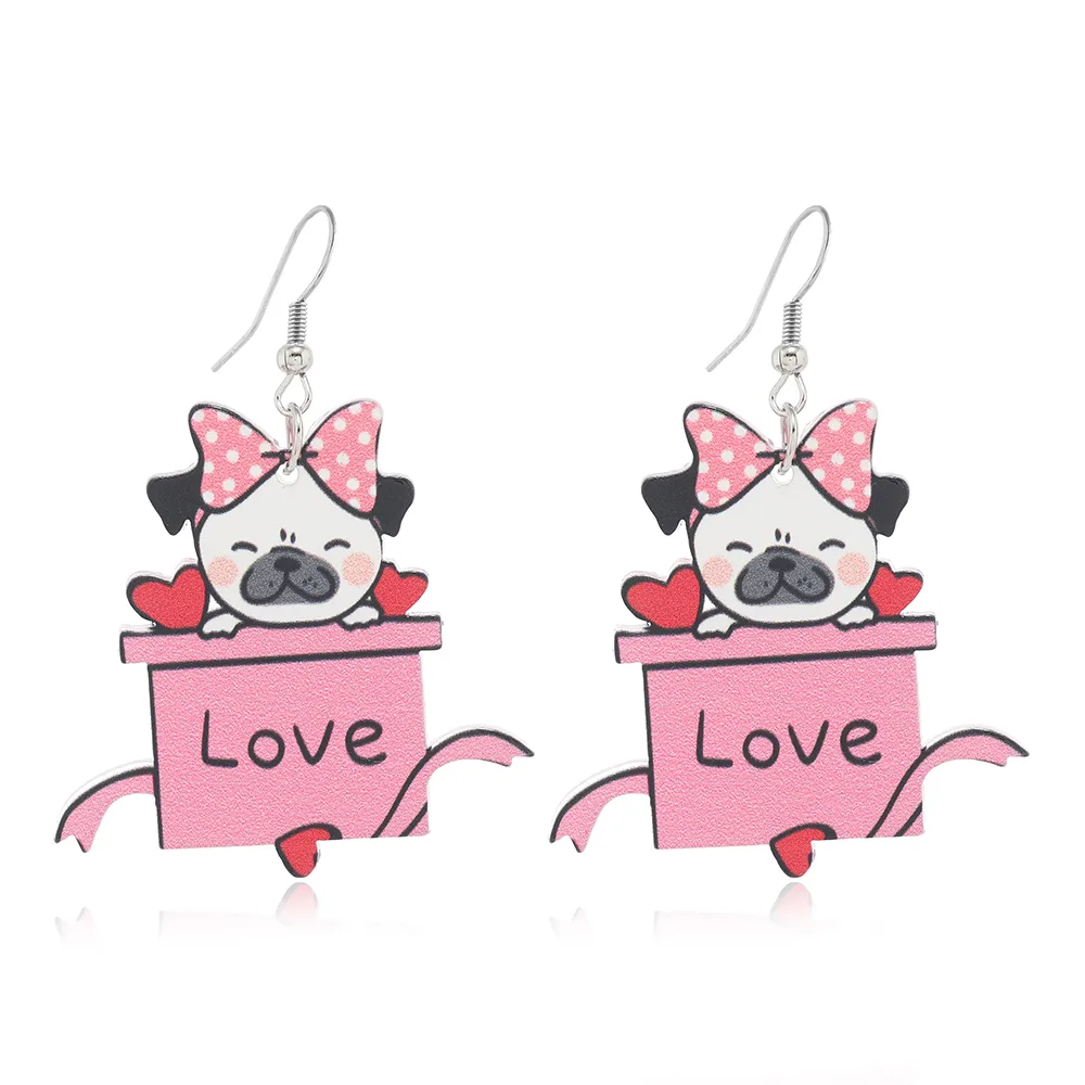 1 Pair Cute Dog Heart Shape Cat Arylic Silver Plated display picture 3