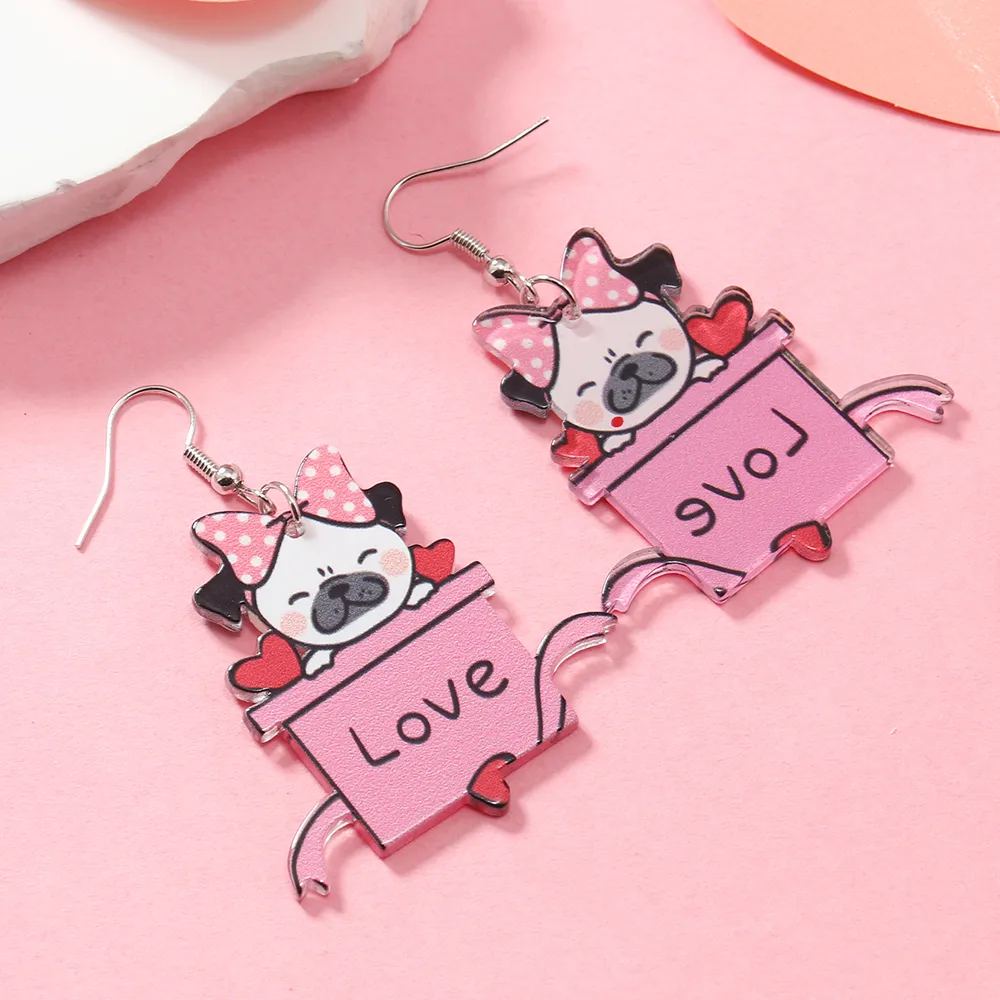 1 Pair Cute Dog Heart Shape Cat Arylic Silver Plated display picture 4