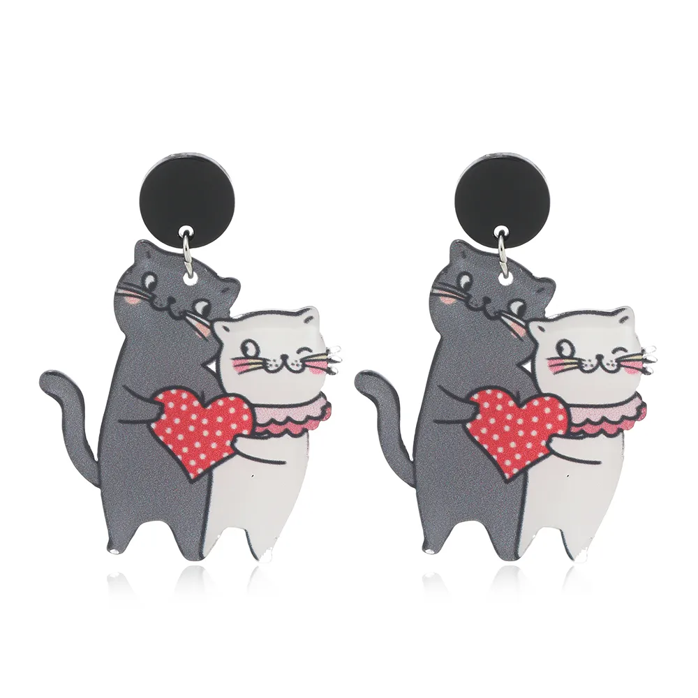 1 Pair Cute Dog Heart Shape Cat Arylic Silver Plated display picture 8