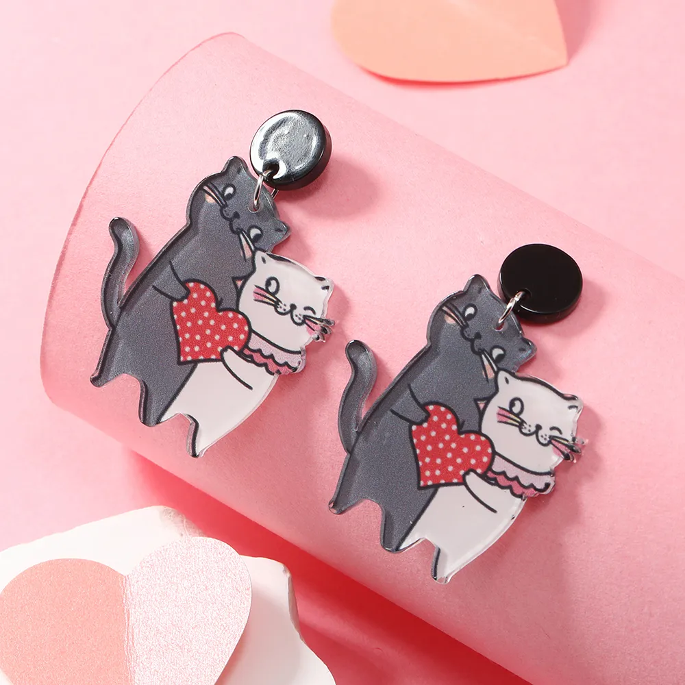 1 Pair Cute Dog Heart Shape Cat Arylic Silver Plated display picture 10