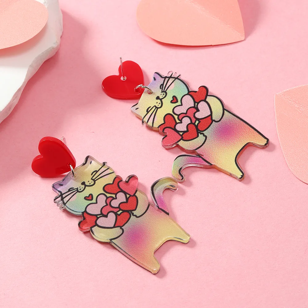 1 Pair Cute Dog Heart Shape Cat Arylic Silver Plated display picture 14