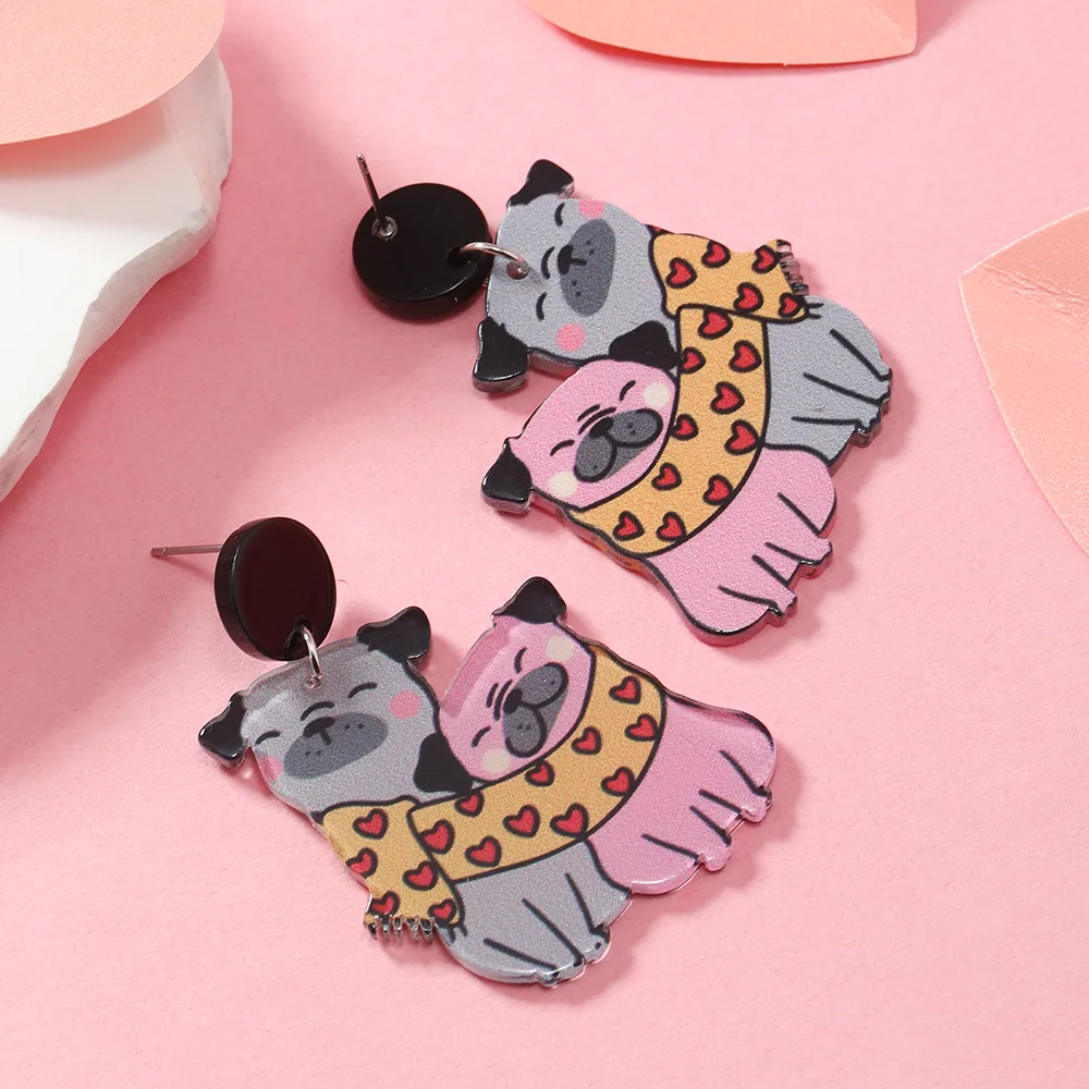 1 Pair Cute Dog Heart Shape Cat Arylic Silver Plated display picture 19