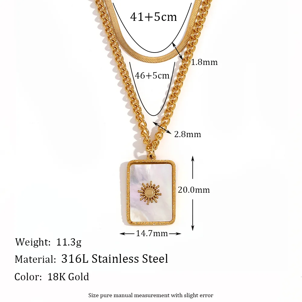 Wholesale Jewelry IG Style Classic Style Sun Square 304 Stainless Steel Shell 18K Gold Plated Plating Inlay Double Layer Necklaces display picture 2