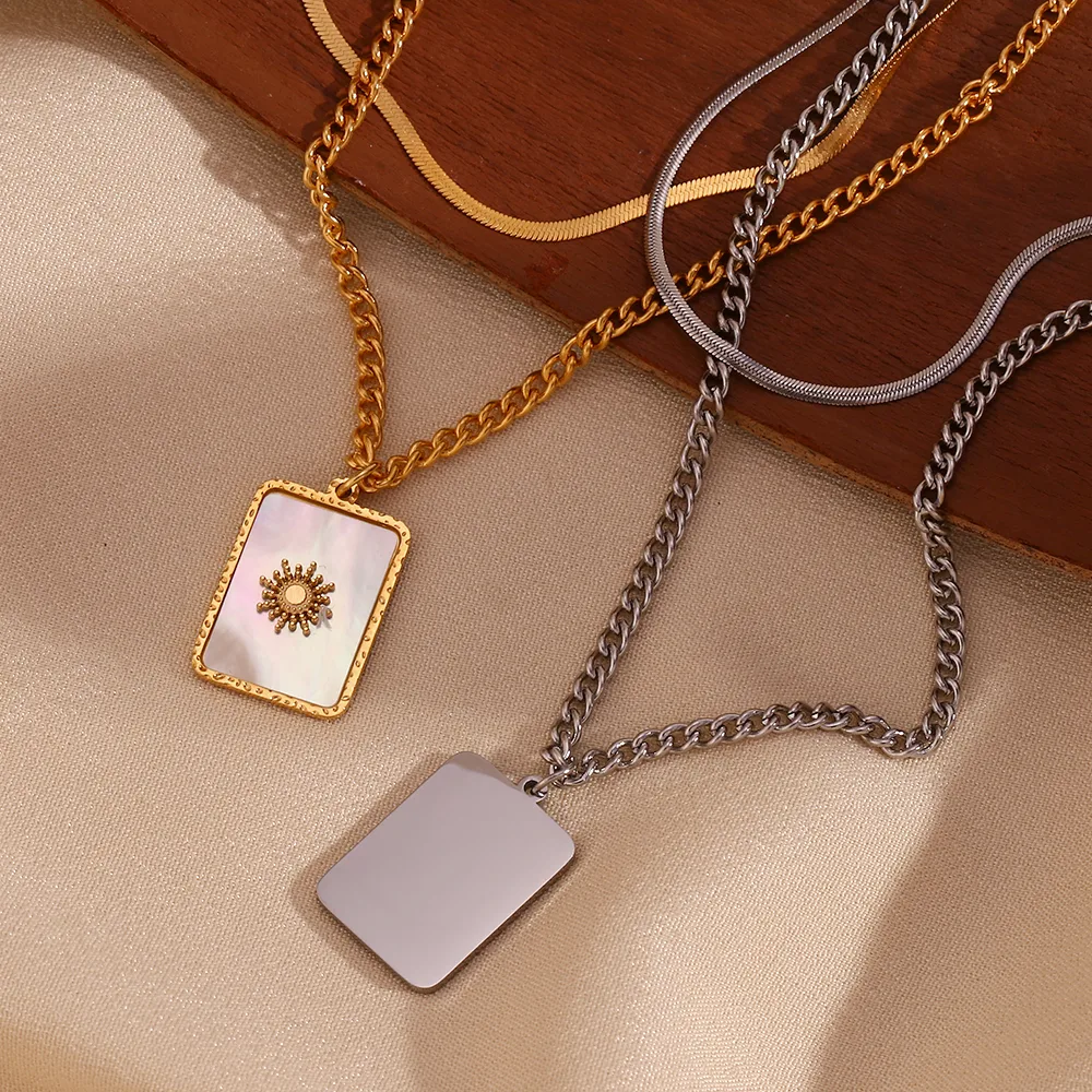Wholesale Jewelry IG Style Classic Style Sun Square 304 Stainless Steel Shell 18K Gold Plated Plating Inlay Double Layer Necklaces display picture 13