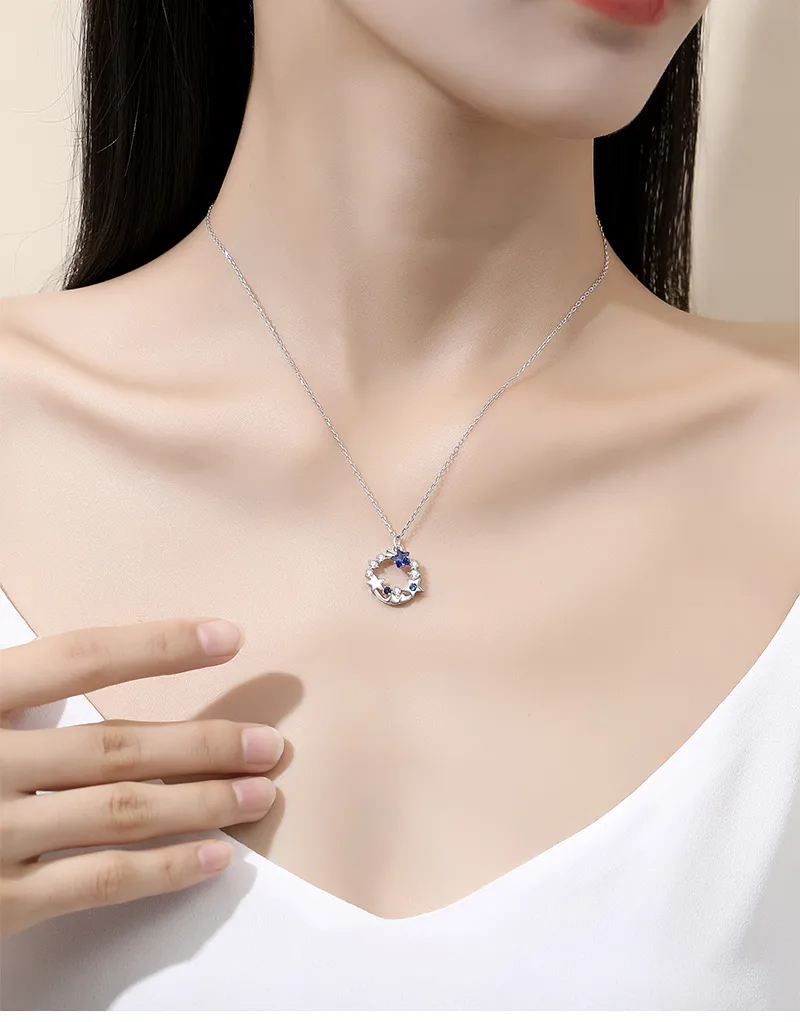 925 Sterling Silver Zircon Cable Chain Plating Inlay Star Sea Wave Pendant Necklace display picture 1