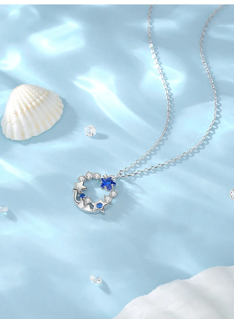 925 Sterling Silver Zircon Cable Chain Plating Inlay Star Sea Wave Pendant Necklace display picture 2